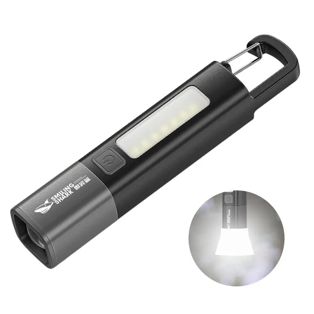 Smiling Shark LED Torch Light XPE Super Bright Flashlight With Hook USB Rechargeable Zoomable Waterproof Camping Light