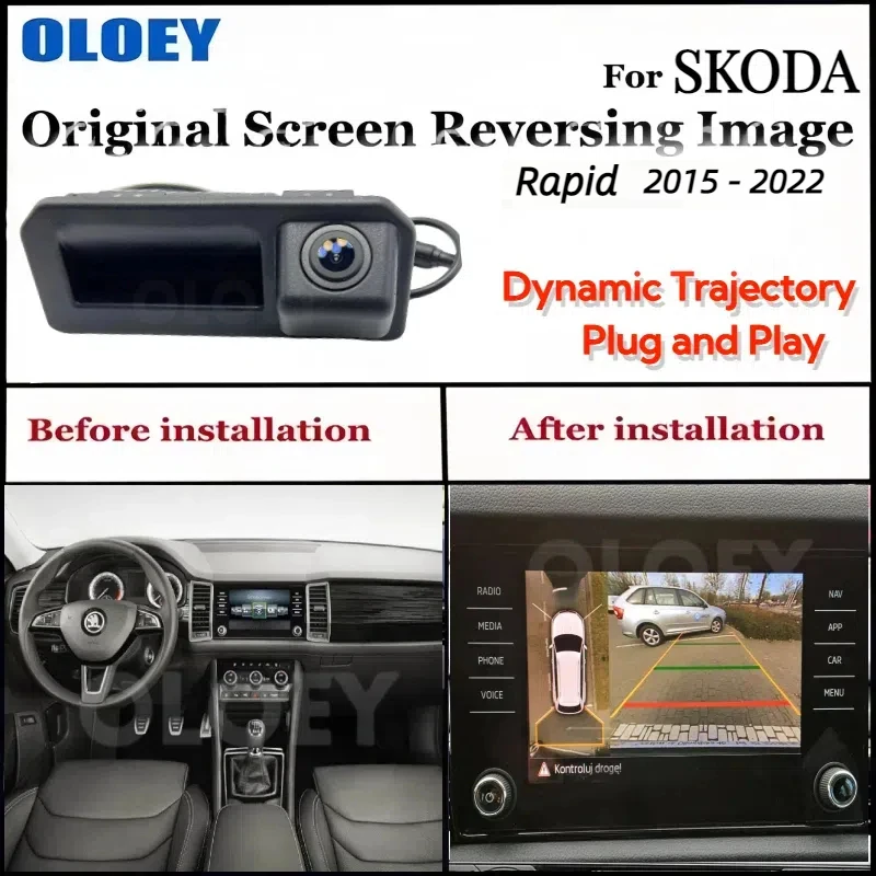 Dla Skoda Rapid 2015-2022 Oryginalna aktualizacja ekranu Canbus Dynamiczna trajektoria Uchwyt bagażnika Tylna kamera cofania MIB
