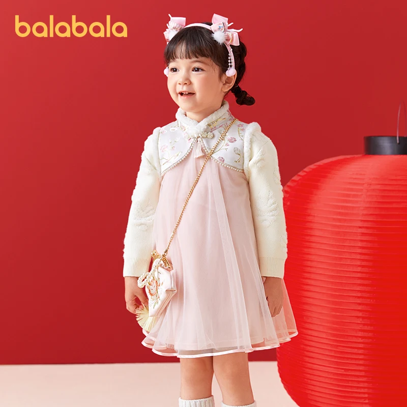 

Balabala Toddler Girl Dress 2024 New Spring Festive Cute A-Line Dress