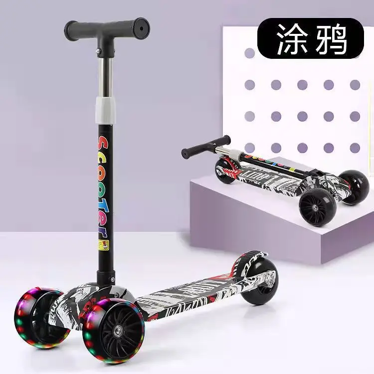 Kids Scooter 3 Wheels Folding Foot Scooters LED Shine Balance Bike Adjustable Height Skateboard Kick Scooter for Kids Sport Toy