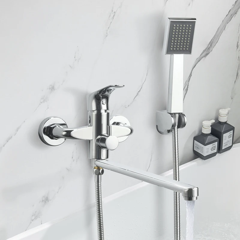 Contemporary Bathroom Tub Faucet Set withe Handheld Shower Wall Mounted Roman Bathtub Faucet Set with Handheld Sprayer Chrome