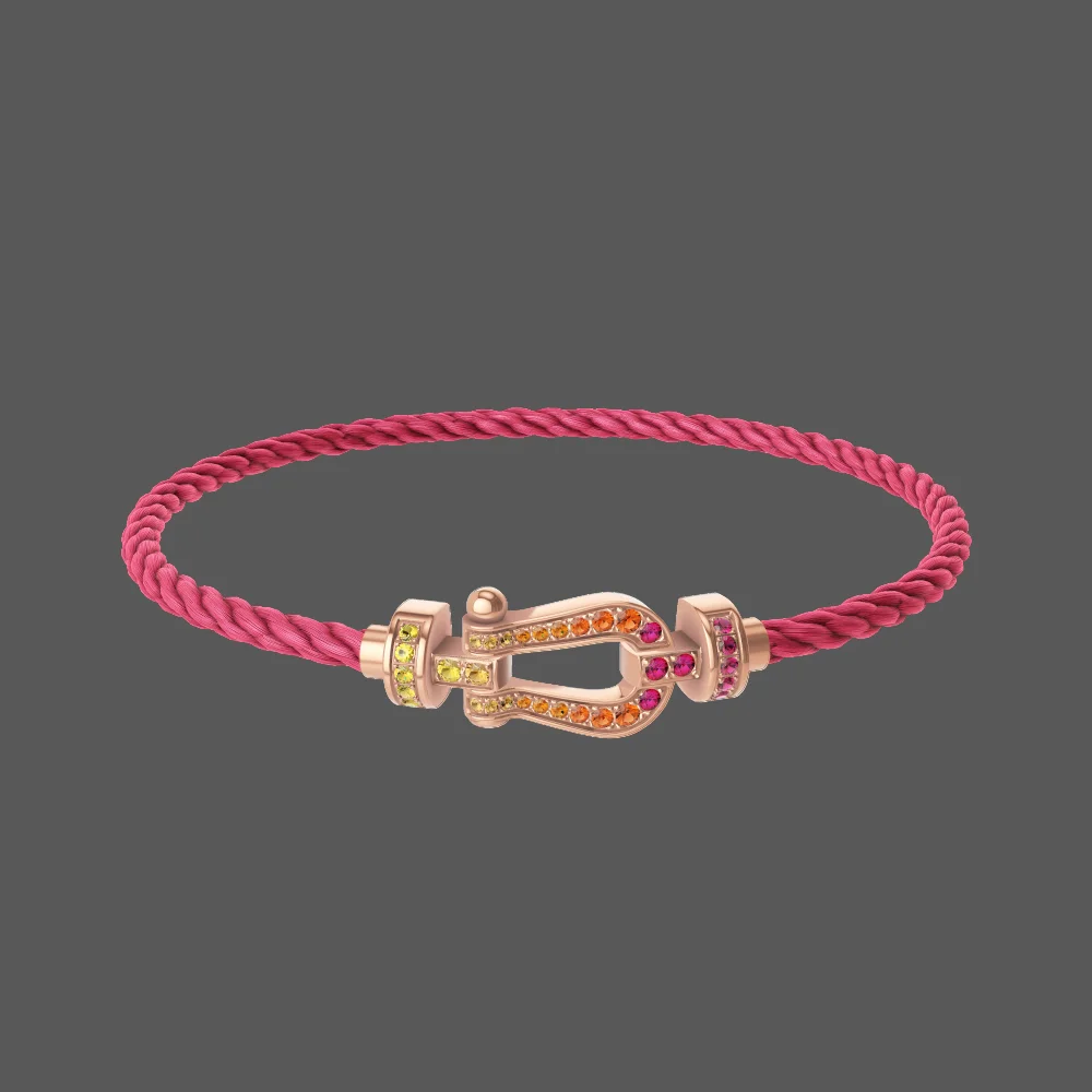 2025 Pulseira em forma de ferradura de alta qualidade, moderna e clássica, cheia de diamantes em cores, tamanho médio