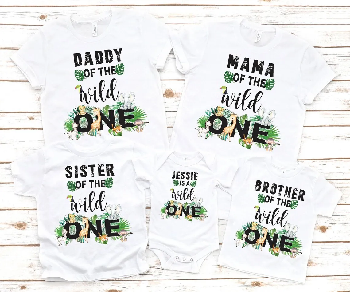 custom name wild one 1st birthday party printed t shirt Daddy/Brother/Sister/Mama Of The Wild One Family Matching T-Shirt