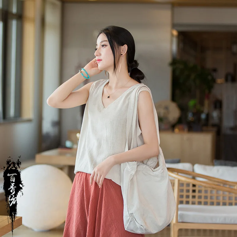 

Cotton and linen women's clothing new casual travel photography linen sand washing breathable comfortable vest fashion casual ve