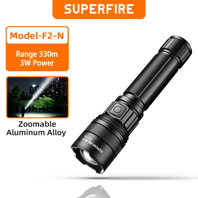 

SUPERFIRE F2-N High Power LED Flashlights Zoom Flashlight USB Rechargeable Torch Camping Fishing Outdoor Waterproof Light