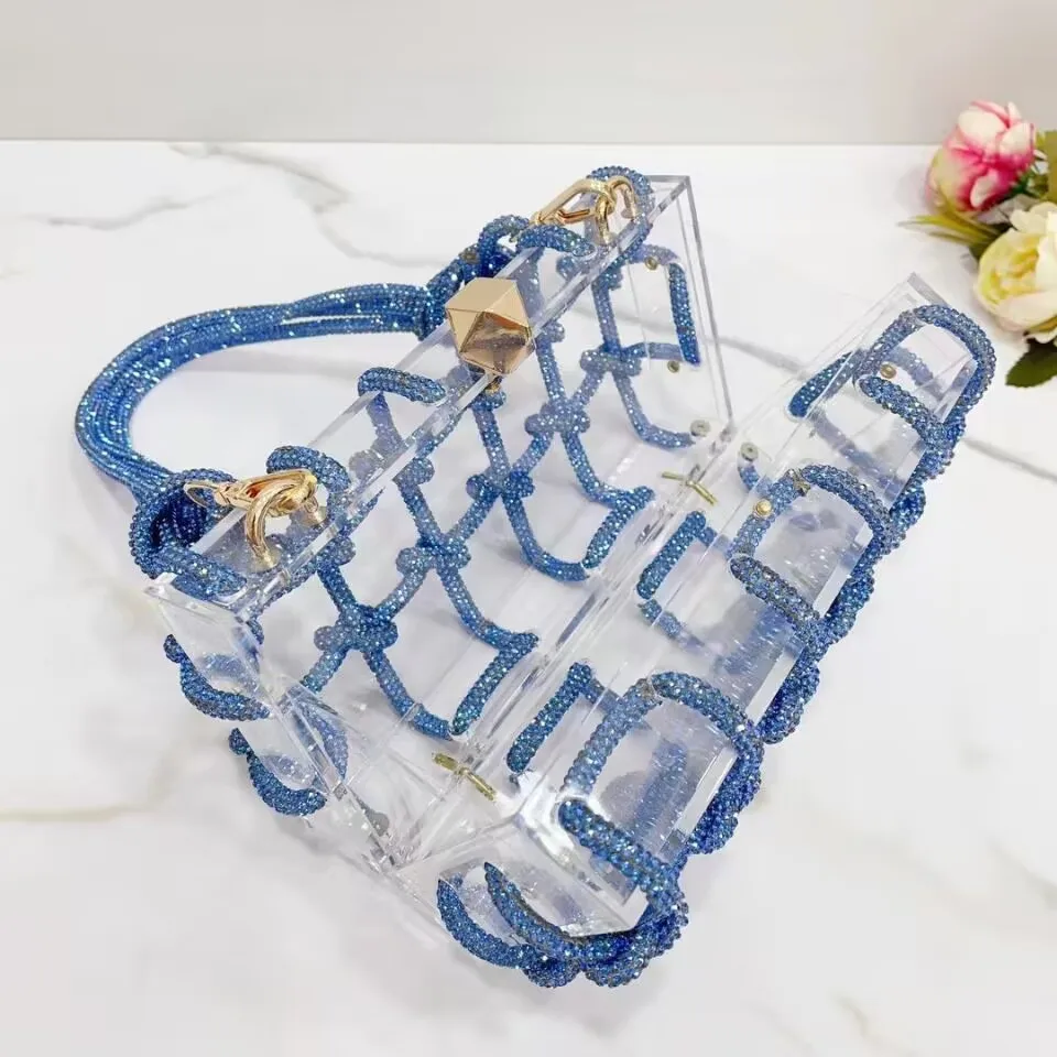 2023 Crystal-Embellished Rope Acrylic Clutch Rhinestones Evening Shoulder Bag Crystal women Luxury Clear Party Wedding Knot Bag