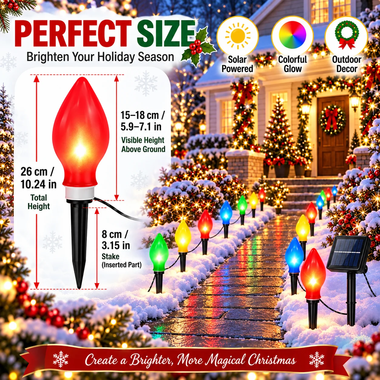 12 Pack Solar Christmas Pathway Lights, Colorful Flame LED Stake Lights Waterproof Outdoor Christmas Decorations for Yard Garden Lawn Walkway Driveway Patio
