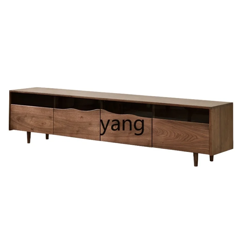 

LH black walnut TV cabinet combination solid wood audio-visual storage drawer cabinet new Chinese video cabinet