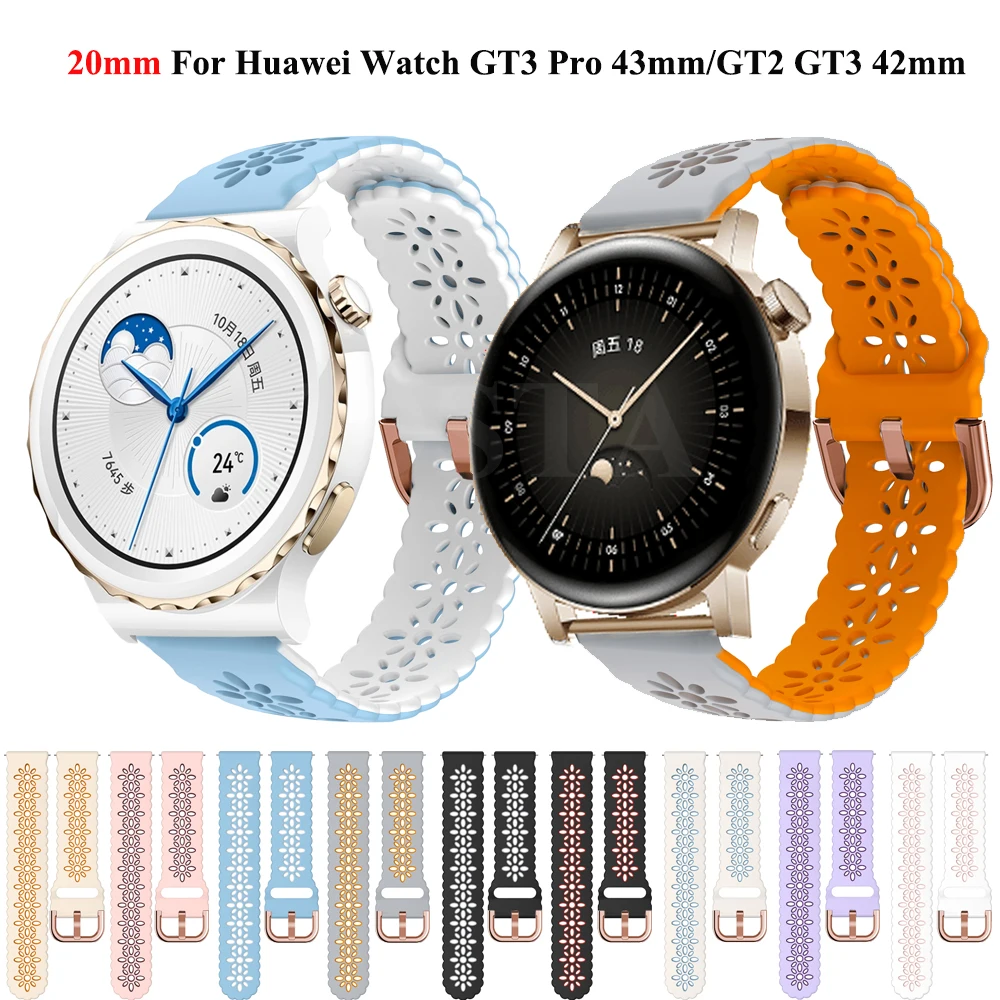 Сменный кружевной силиконовый ремешок для умных часов 20 мм для Huawei Watch GT 3 GT2 42 мм браслет GT3 Pro 43 мм Honor ремешок для часов браслет