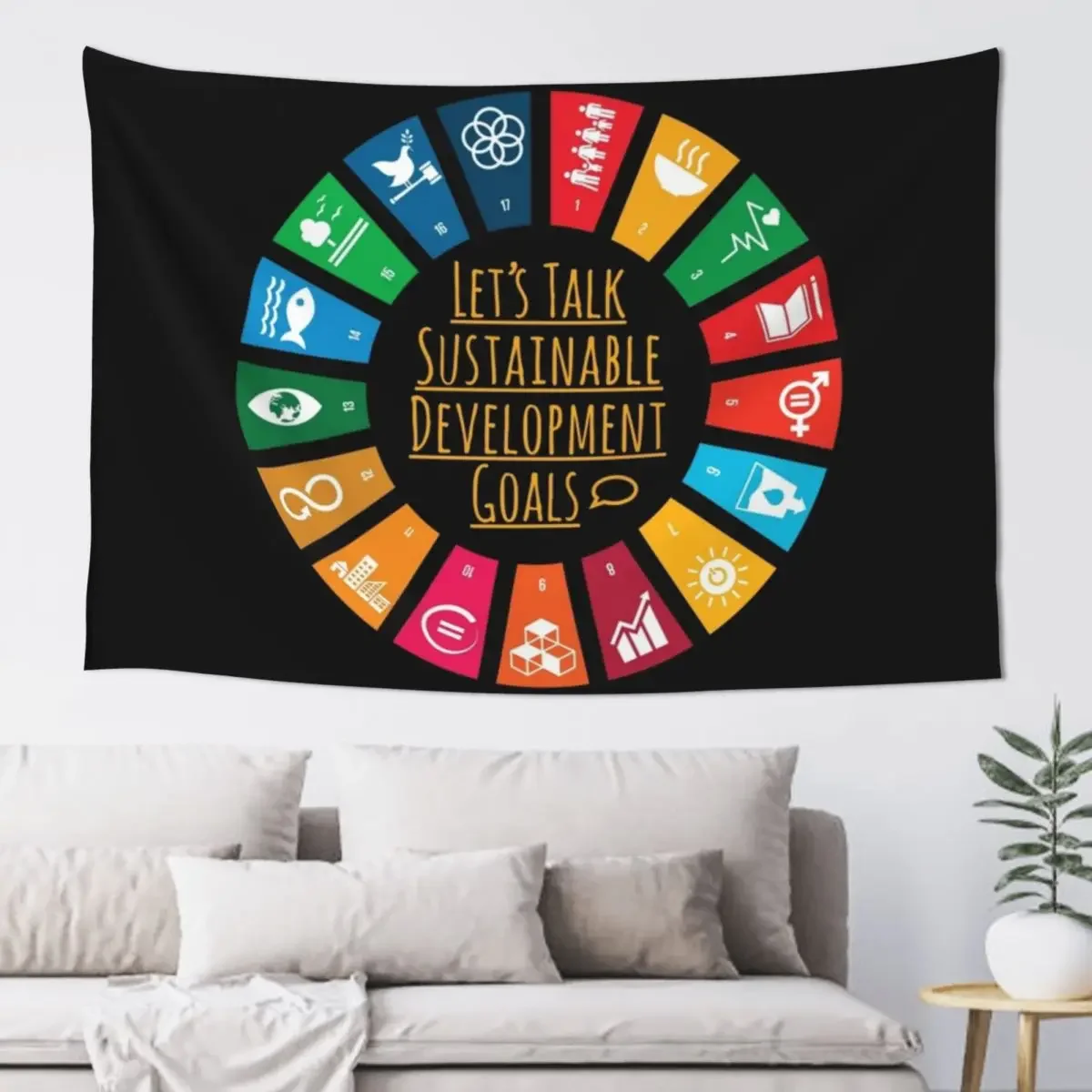 Let's Talk SDGs | UN Global Goals Logo | United Nations Sustainable Development Goals 2030 Tapestry Decor For Bedroom Tapestry