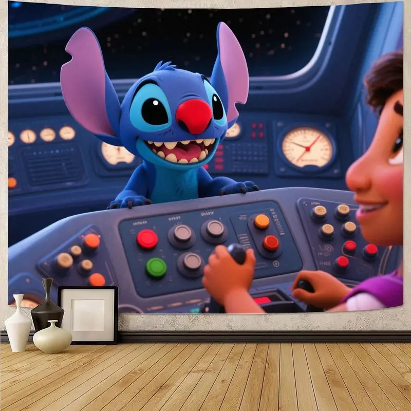 

1PC Cartoon Stitch Wall Tapestry Cute Home Decor Polyester Art for Kids’ Room, Living Room, or Gift for Disney Fans