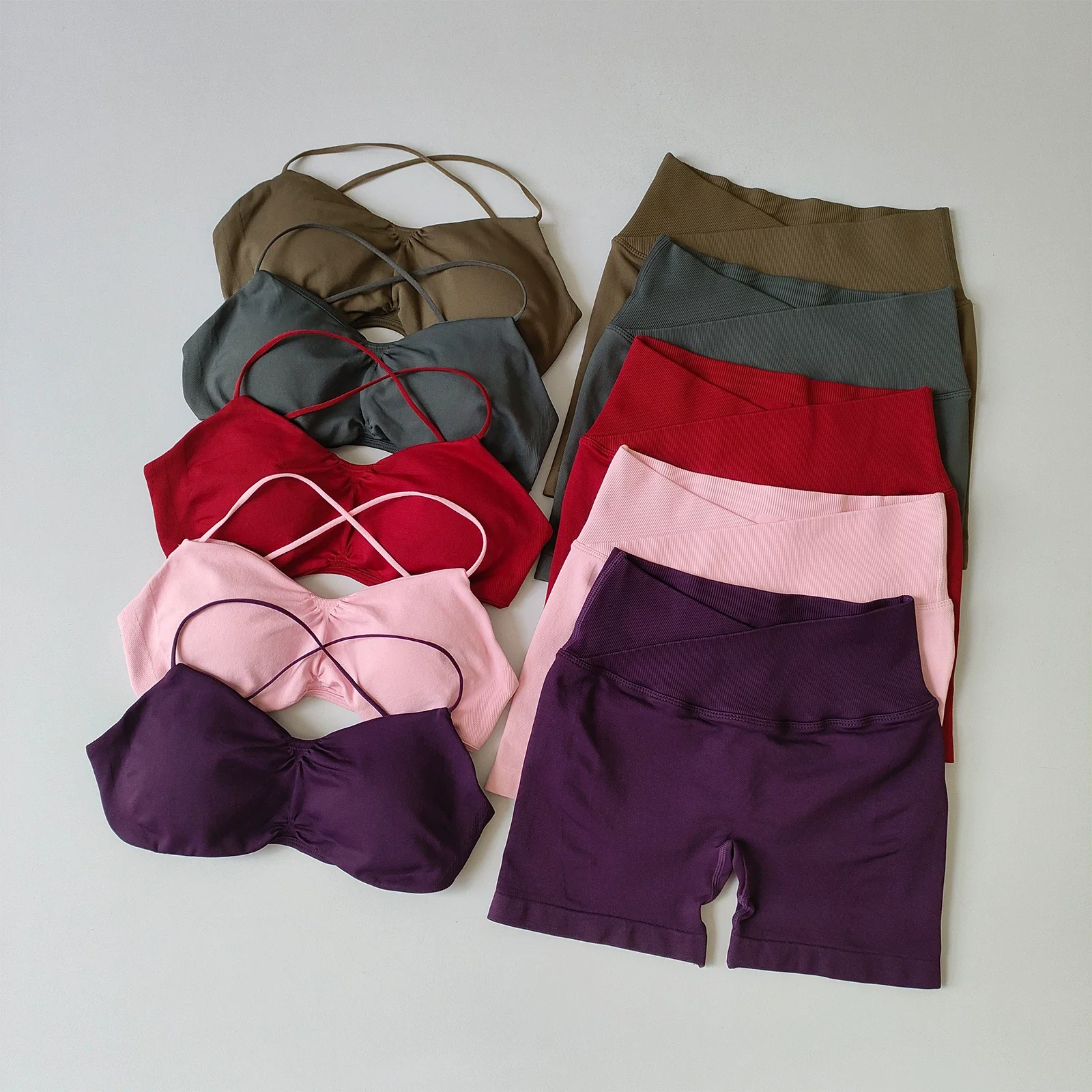 2-teiliges Set aus Sport-BH und Shorts mit hoher Taille, Bauch- und Hüftformung, stoßdämpfend, Neckholder, Yoga-Set, Lauf- und Fitness-Set – Detail 7