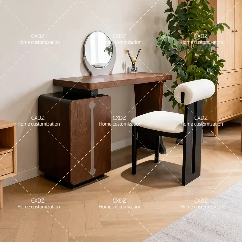 Simple Modern Solid Wood Dresser Makeup Table with Stool Chest Cabinet Integrated Storage Bedroom Furniture Advanced Vanity