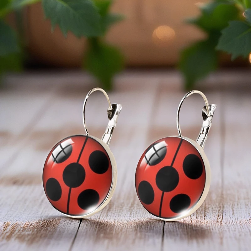 2025 New Fashion Ladybugs Ear Clip Round Earring Glass Cabochon Art Printed Jewelry view 3