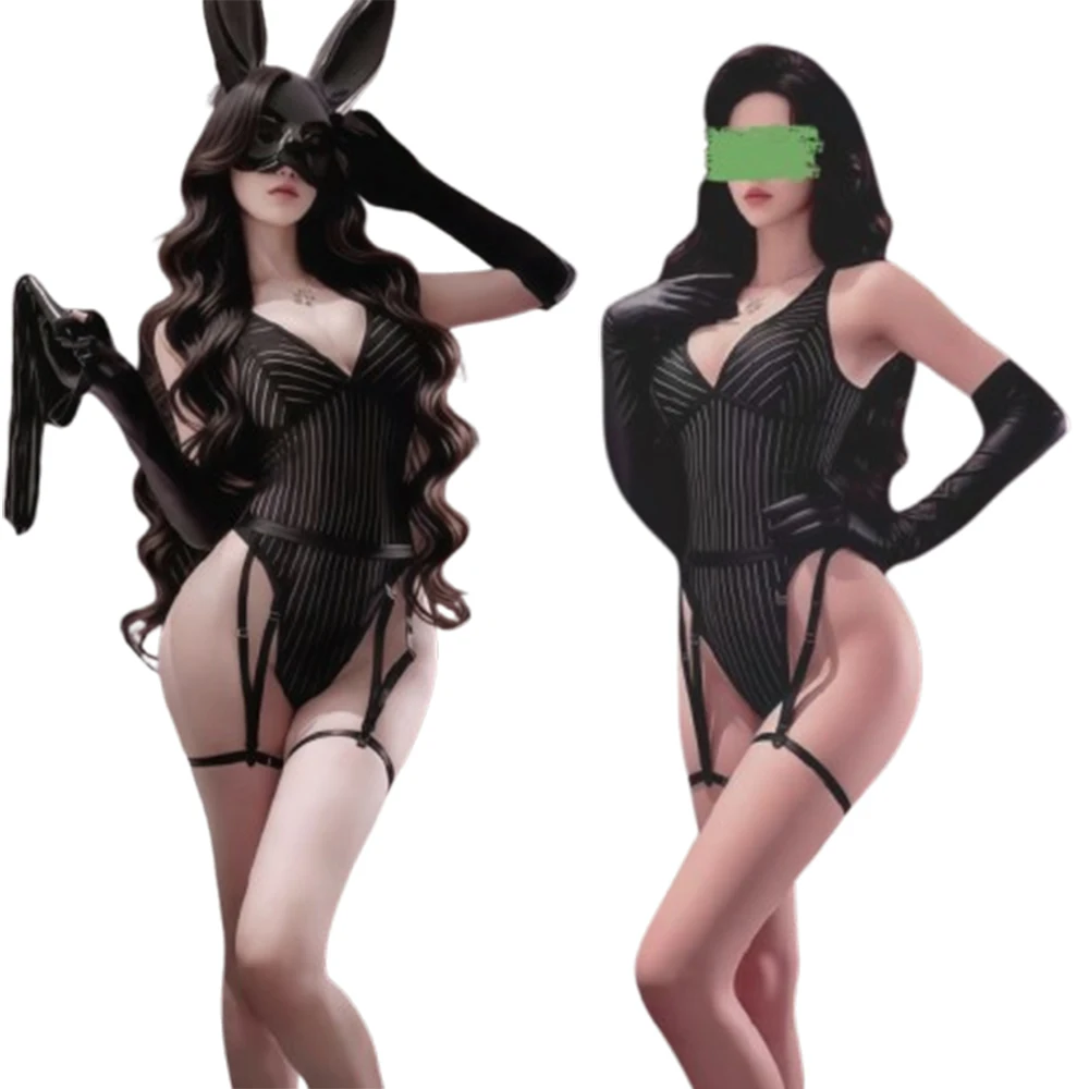 

Seductive Secretary Flight Attendant Bunny Girl Cosplay Bodysuit Lingerie with Garter Straps Nightwear Uniform Temptation Suit
