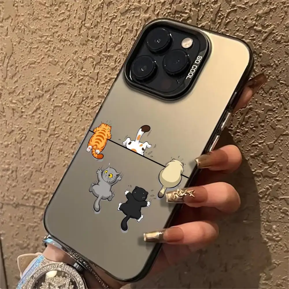 고양이 백 패턴 폰 케이스 아이폰 17 16 15 14 13 12 11 프로/맥스/플러스용 방수 및 충격 방지 백 커버