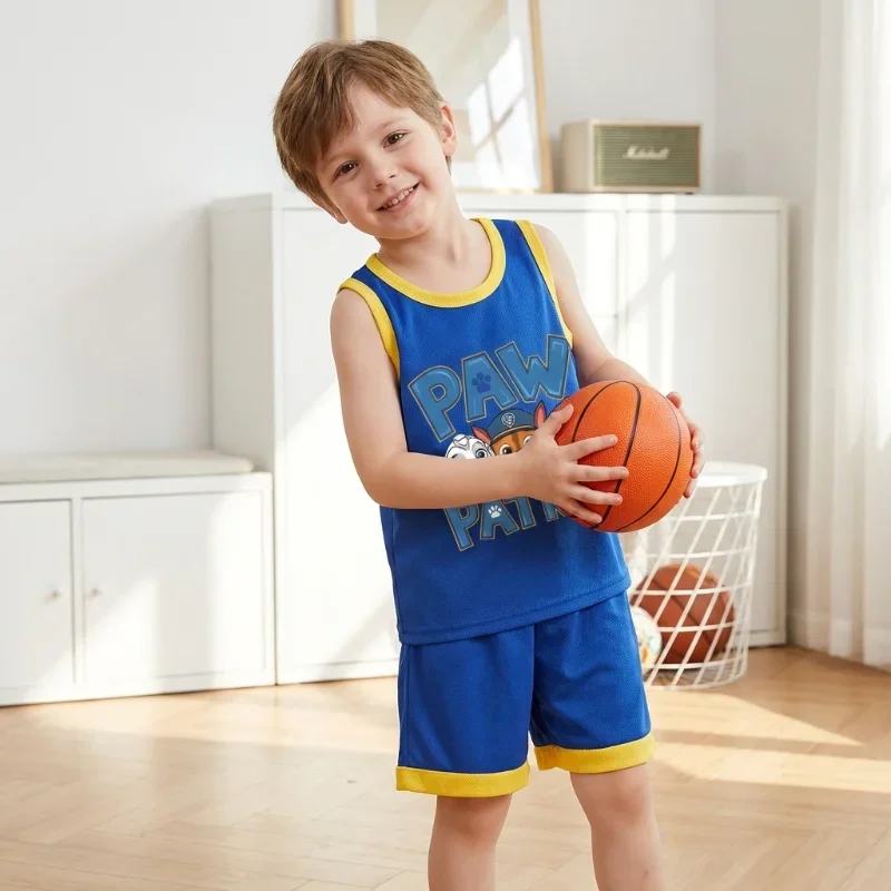 PAW Patrol Boys Basketball Clothes Sets Summer Kids Casual Vest and Shorts Two Piece Suit Breathable Comfy Mesh Child Outfits