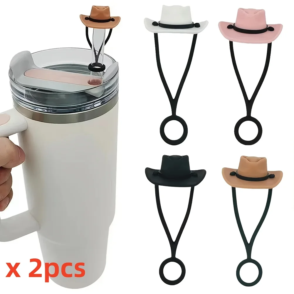 2pcs Silicone Cowboy Hat Straw Covers Cap Compatible For Stanley Cup 30 40 Oz Cowgirl Hat Straw Topper Protector Lid Accessories