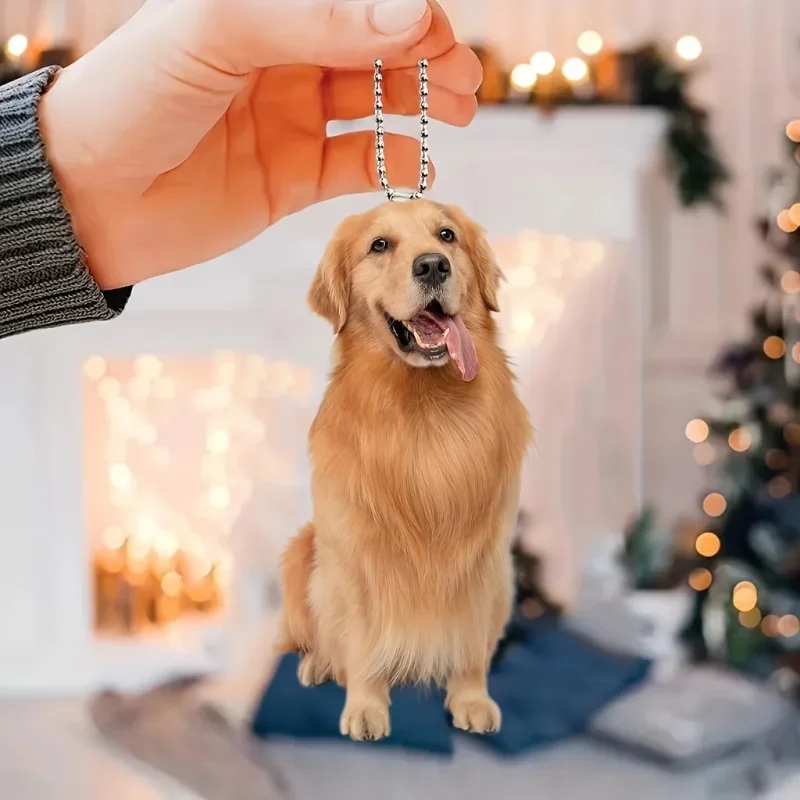 Golden Retriever Versatile specchio per auto e portachiavi Zaini con ciondoli Cane acrilico Ornamento da appendere Decorazioni e regali per animali