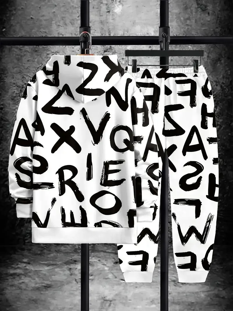 El nuevo conjunto para hombre para primavera y otoño de 2025, es un casual, moderno, suave y cómodo con estampado de letras 3D.