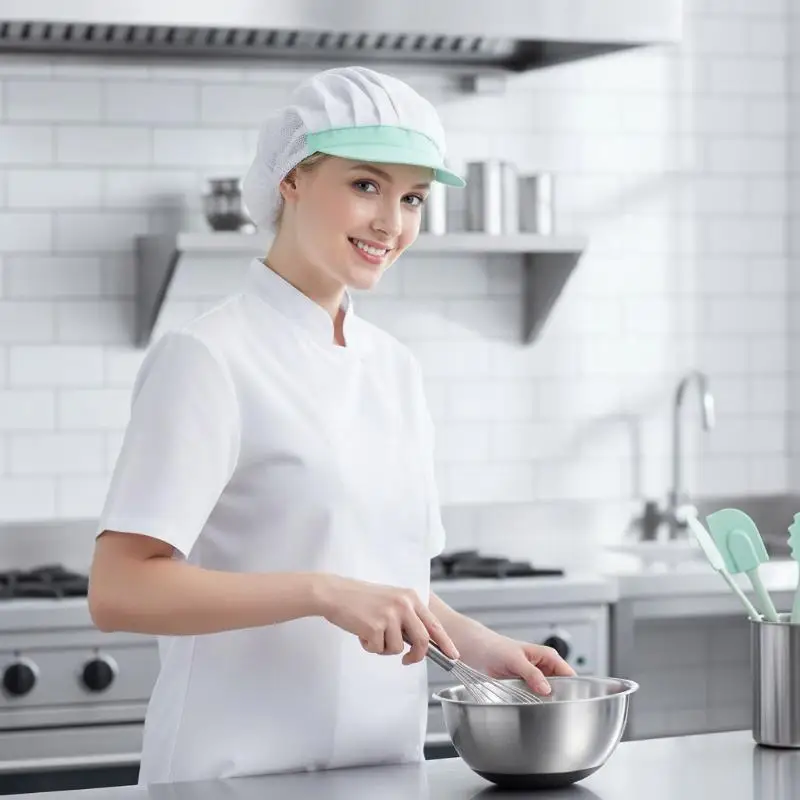 Breathable Mesh Work Hair Cover Cap With Brim And Elastic Edge For Restaurant Kitchen Food Factory Catering Workers Daily Use