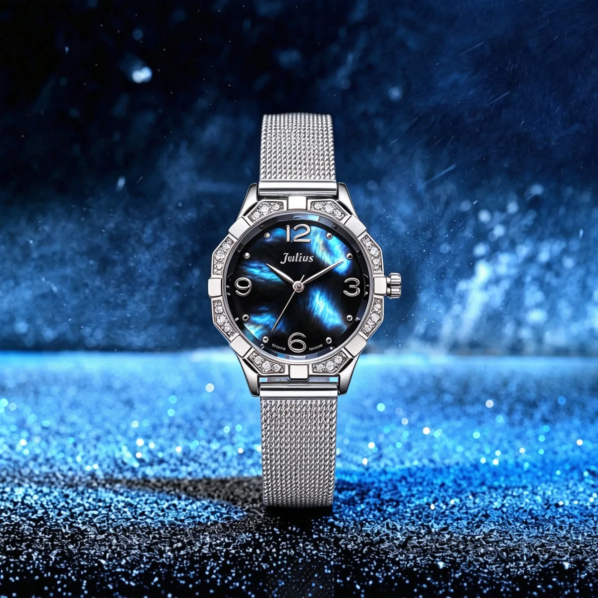 Small Rhinestones Julius Lady Women's Watch Mother-of-pearl Japan Quartz Fashion Hours Bracelet Leather Girl's Gift No Box