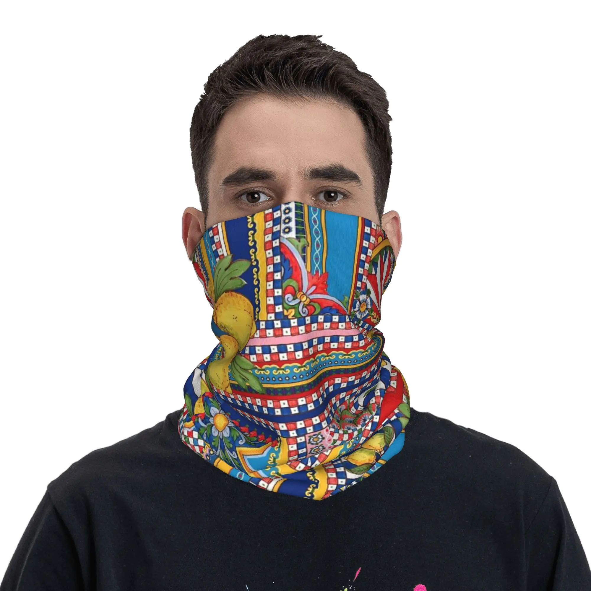 Sicily Art Design Bandana Neck Gaiter Printed Mask Scarf Warm Headband Cycling For Men Women Adult