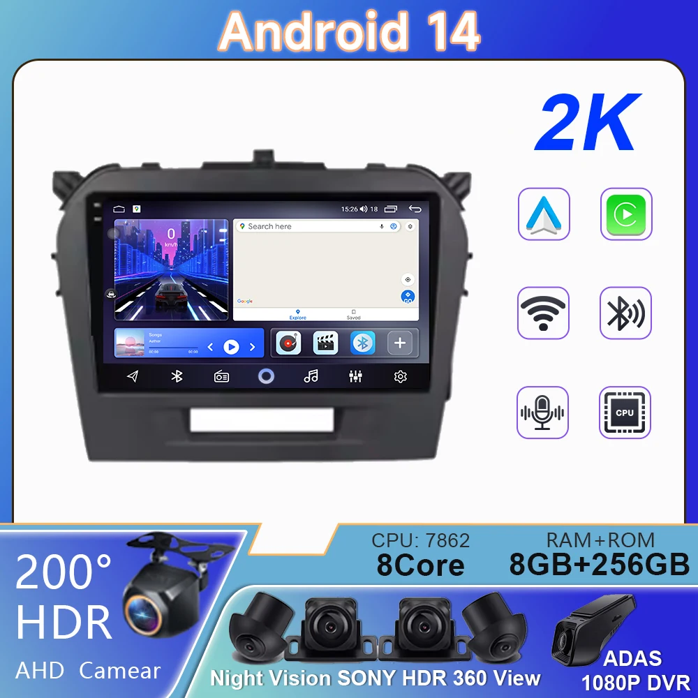 Android Car Radio 14 For Suzuki Vitara 2017 2018 2019 2020 high-performance CPU Multimedia Video Player GPS Navigation Dash Cam