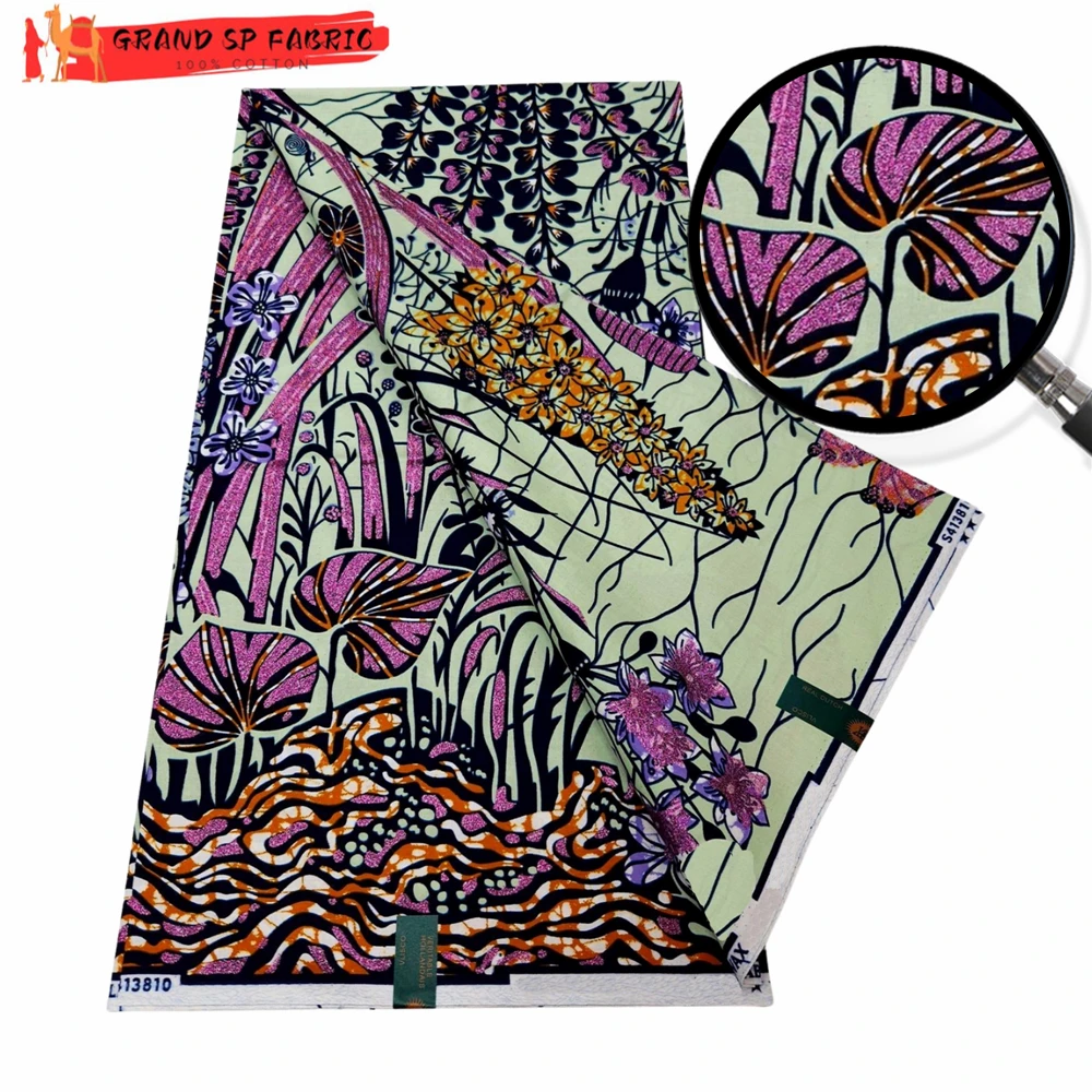 

Grand Super 100% Cotton African Wax Fabric High Quality Wax Print Ankara Fabric For Sewing 6yards Women Fabric VLS3129