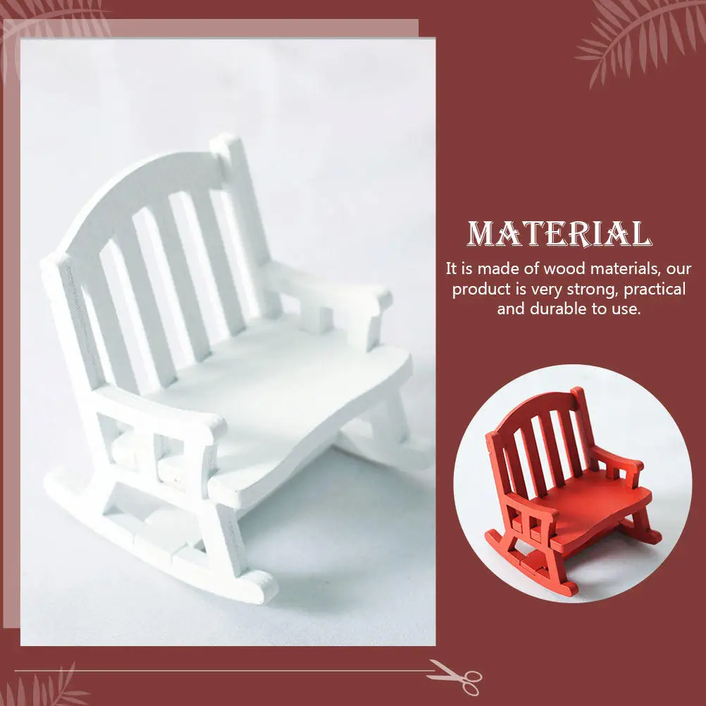 3Pcs Mini House Chair Decoration Wood Rocking Chair Miniature Furniture Prop for Small House Layout Miniature Outdoor Tools