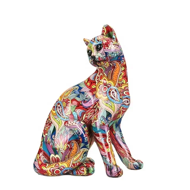 Modern art abstract polyresin tabletop cat statue resin animal ornaments 3D craft decor figurines cat sculpture