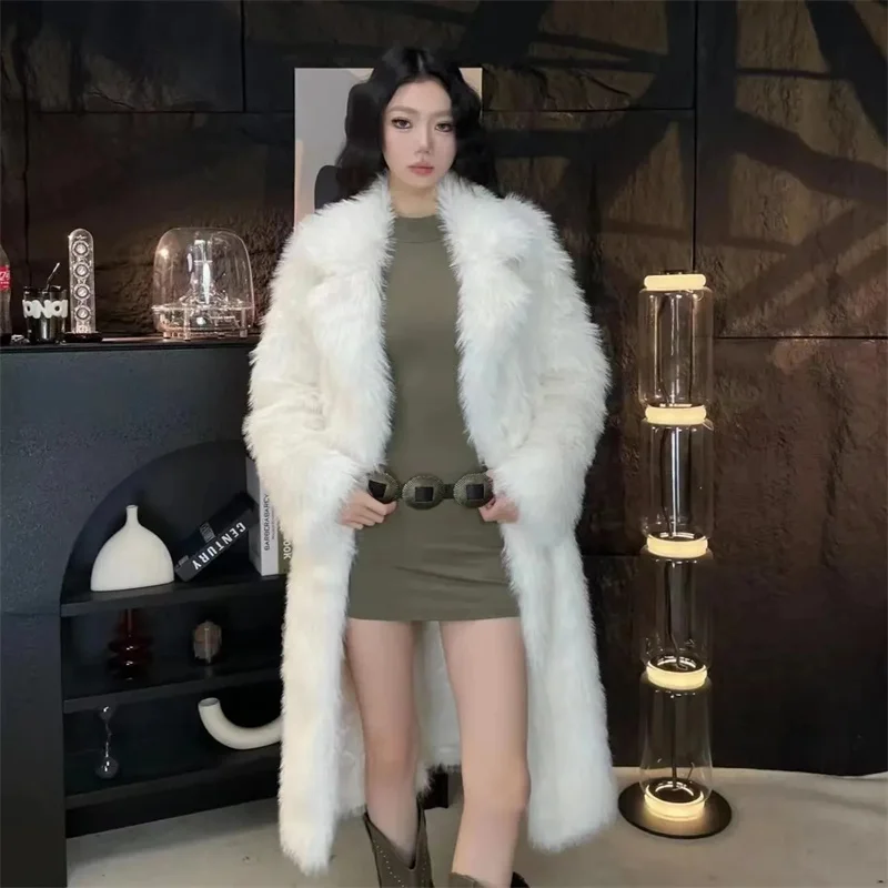 Autumn Winter Female Thickening Fur Jacket 2024 Ladies Long Solid Color Plush Outwear Korean Women Long Sleeves Faux Fur Coat