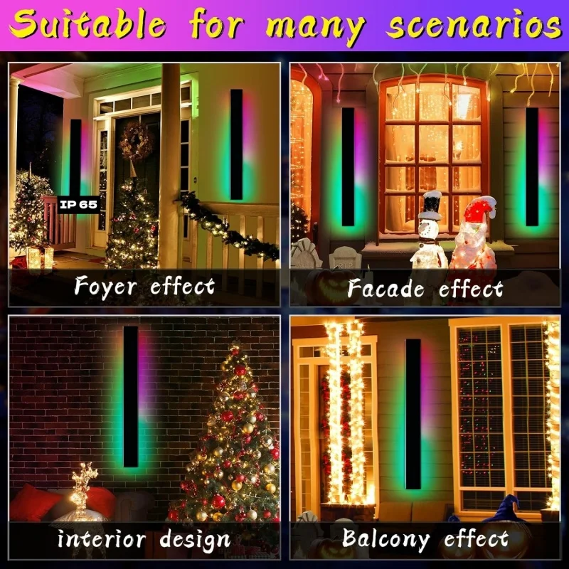 Lâmpada de parede longa inteligente para casa, RGB colorido, luz atmosférica, IP65, decoração de Natal, exterior e interior