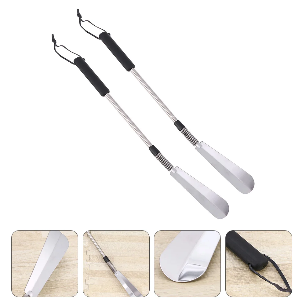 

2Pcs Metal Shoe Horn Extendable Design 41cm to 78cm Ergonomic for Comfortable Shoe Wearing Retractable Shoehorn