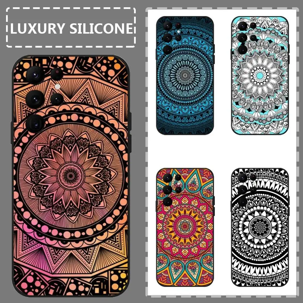 

Totem Mandala Colorful Flower Phone Case For Samsung Galaxy S24 Ultra S22 S23 Ultra S21 S20 5G Protective Silicone Soft Funda