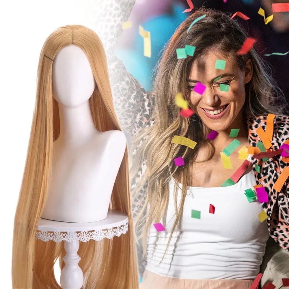 40Inch Long Straight Cosplay Wig Centre Parting - Blond/Pink/Red/Purple Heat Resistant Synthetic Hair, Perfect for Halloween Hol