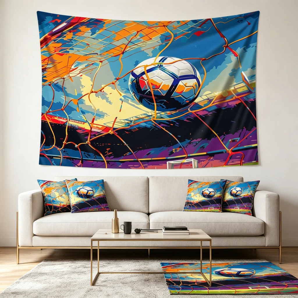 1PC Football Goal Net Stadium Print Backdrop Banner, Bedroom Living Room Photo Background, Polyester, Home Decor, Wall Art