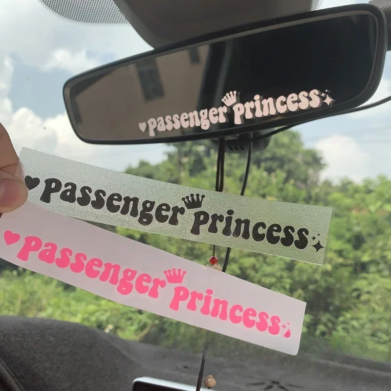Passenger Princess Crown Pattern Vinyl Rearview Mirror Sticker, Funny Mirror Decal for Car Interior Waterproof DIY Styling Decor