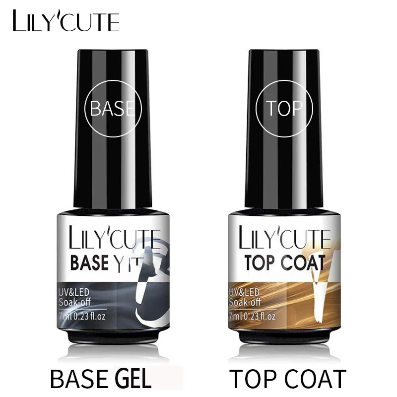 LILYCUTE No Wipe Top Base Gel Esmalte Semi Permanente Bright Color Gel UV Gel Nail Art For Manicure Gel Nail Polish Varnishes