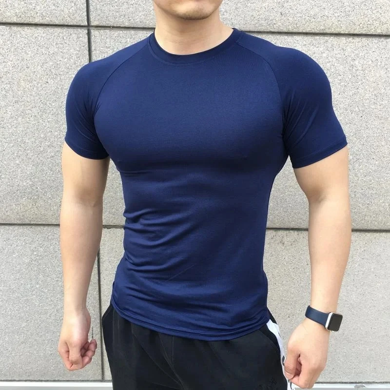 2024 New Men Summer Short Sleeve Fitness Shirt Running Sport Gym Compression T Shirt Workout Casual Elastic Force Tops Clothing