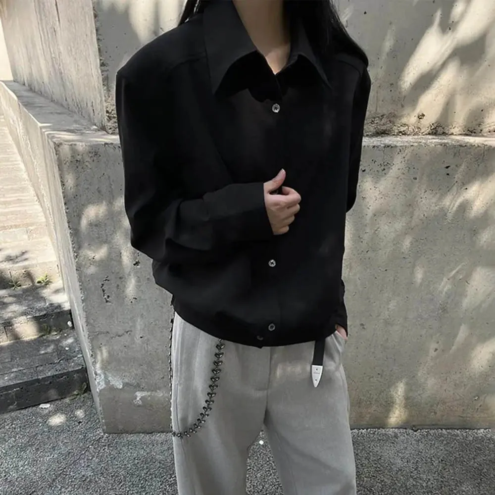 Camisa masculina de manga comprida de cor sólida americana retro moda tendência high street solto casual nicho outono novos topos masculinos 2025