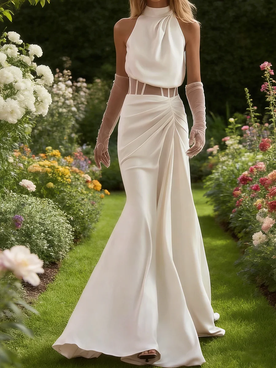 

Классические свадебные платья-русалки с высоким лифом, драпировкой и шнуровкой, без рукавов, на заказ