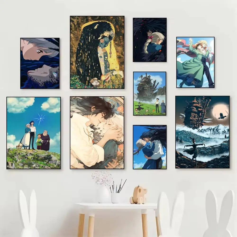 Anime Cartoon Movie Posters Fancy Wall Sticker for Living Room Bar Decoration H-Howls M-Moving C-CastleS Wall Decor
