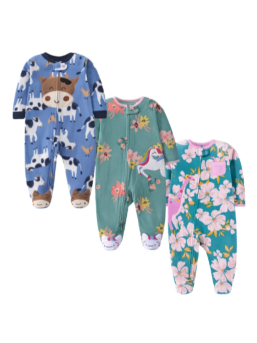 Neugeborene Baby Jungen Mädchen Strampler Kleidung Herbst Schlafanzüge Reißverschluss Fleece Säuglinge Baby Outfit Cartoon Jumpsuit Kleidung 3-12 Monate – Detail 5