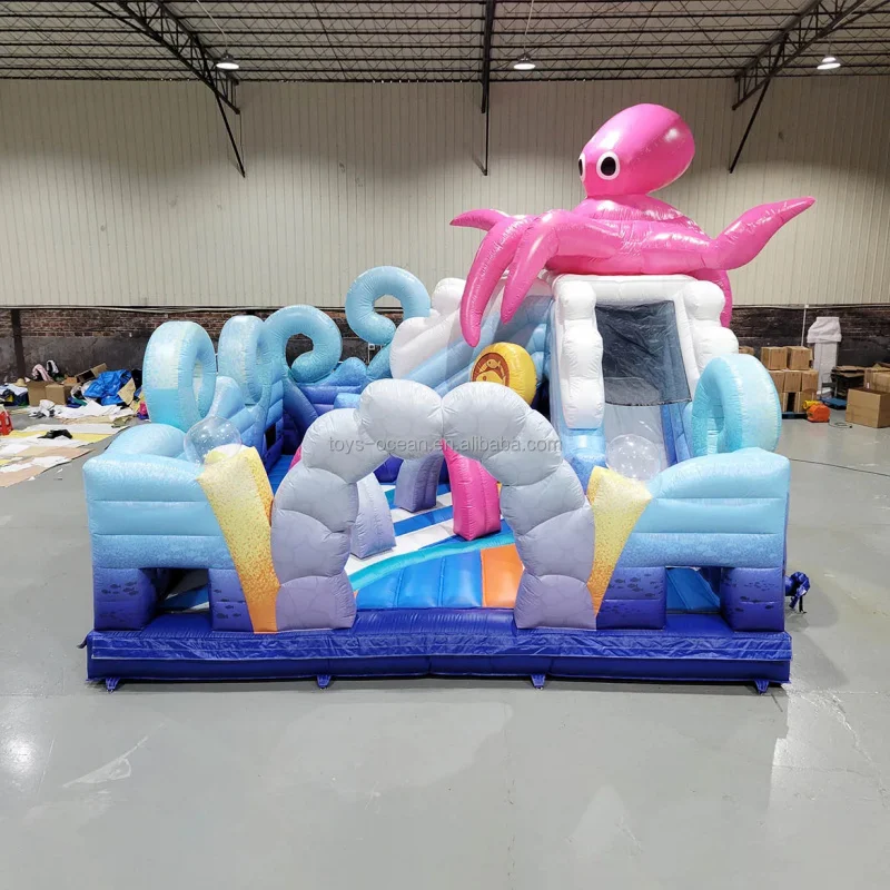 Ocean Theme Squid Inflatable Playground Kids Trampoline Slide Amusement Park Bouncing Castle Combo Obstacle Course