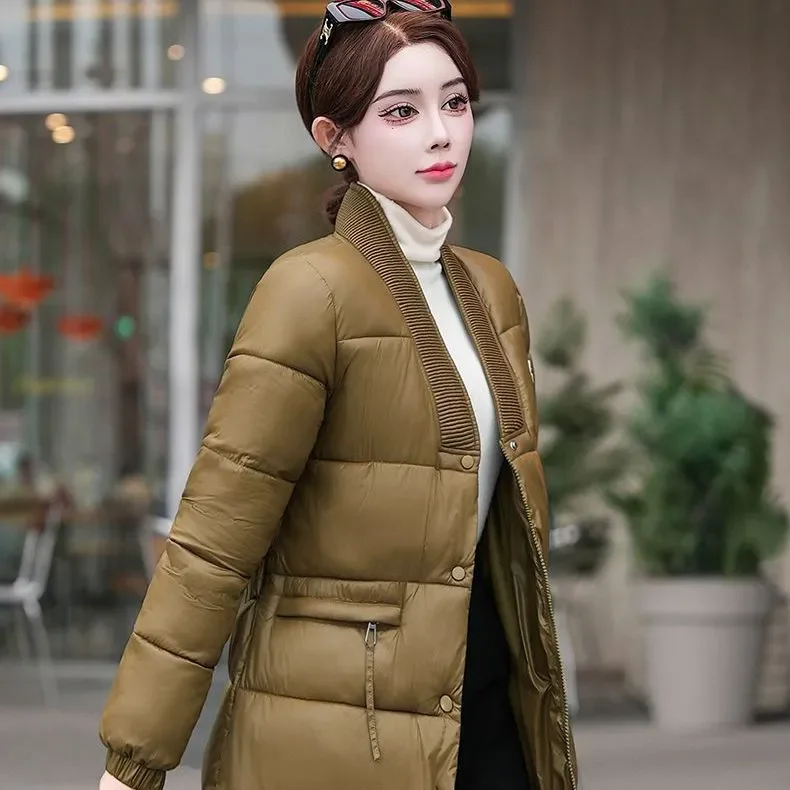 

Новинка 2026, осенне-зимняя пуховая куртка с хлопковой подкладкой, женское пальто, модная длинная хлопковая куртка с талией, тонкое толстое теплое парковое пальто