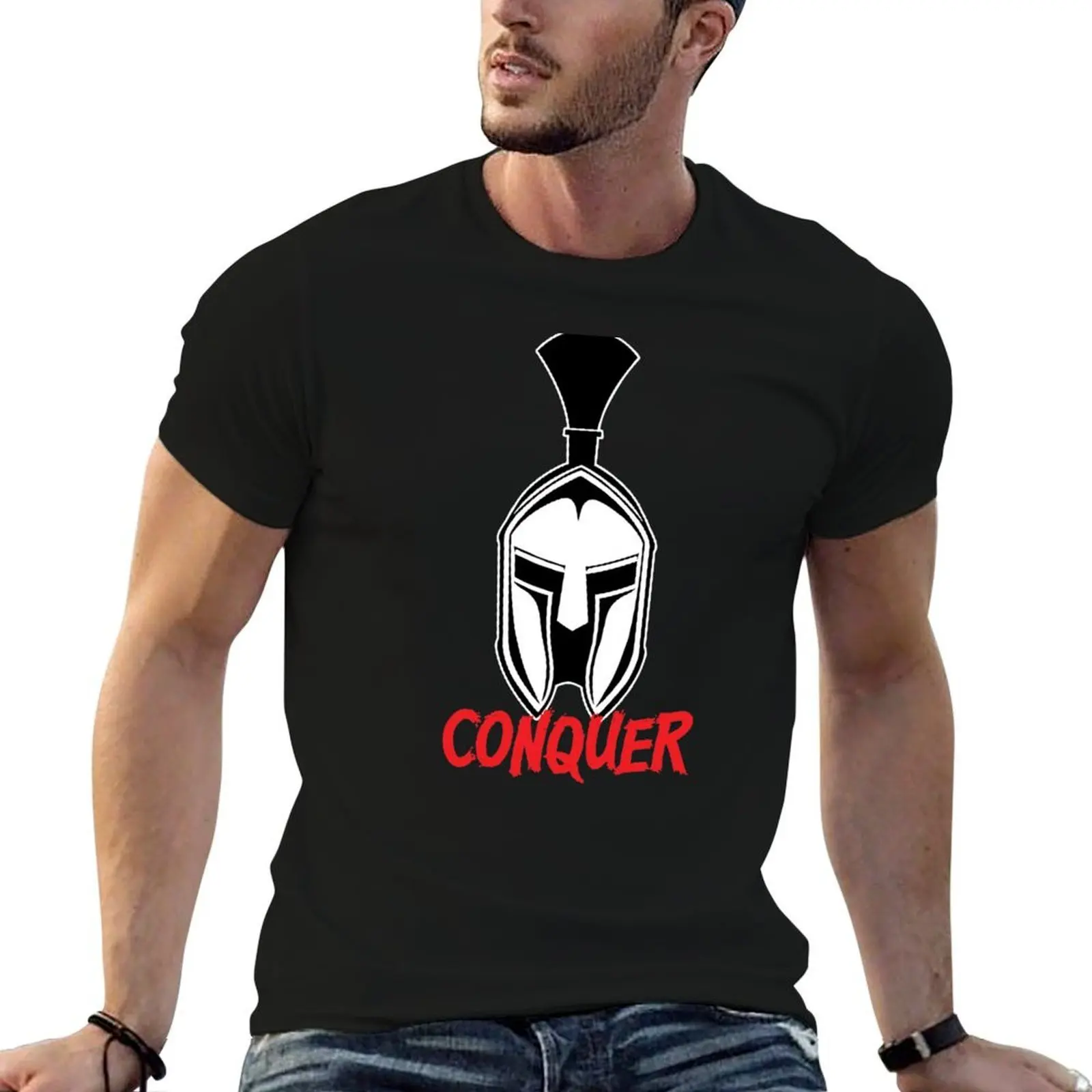 T-shirt Spartan Helmet Conquer à motif tendance pour hommes