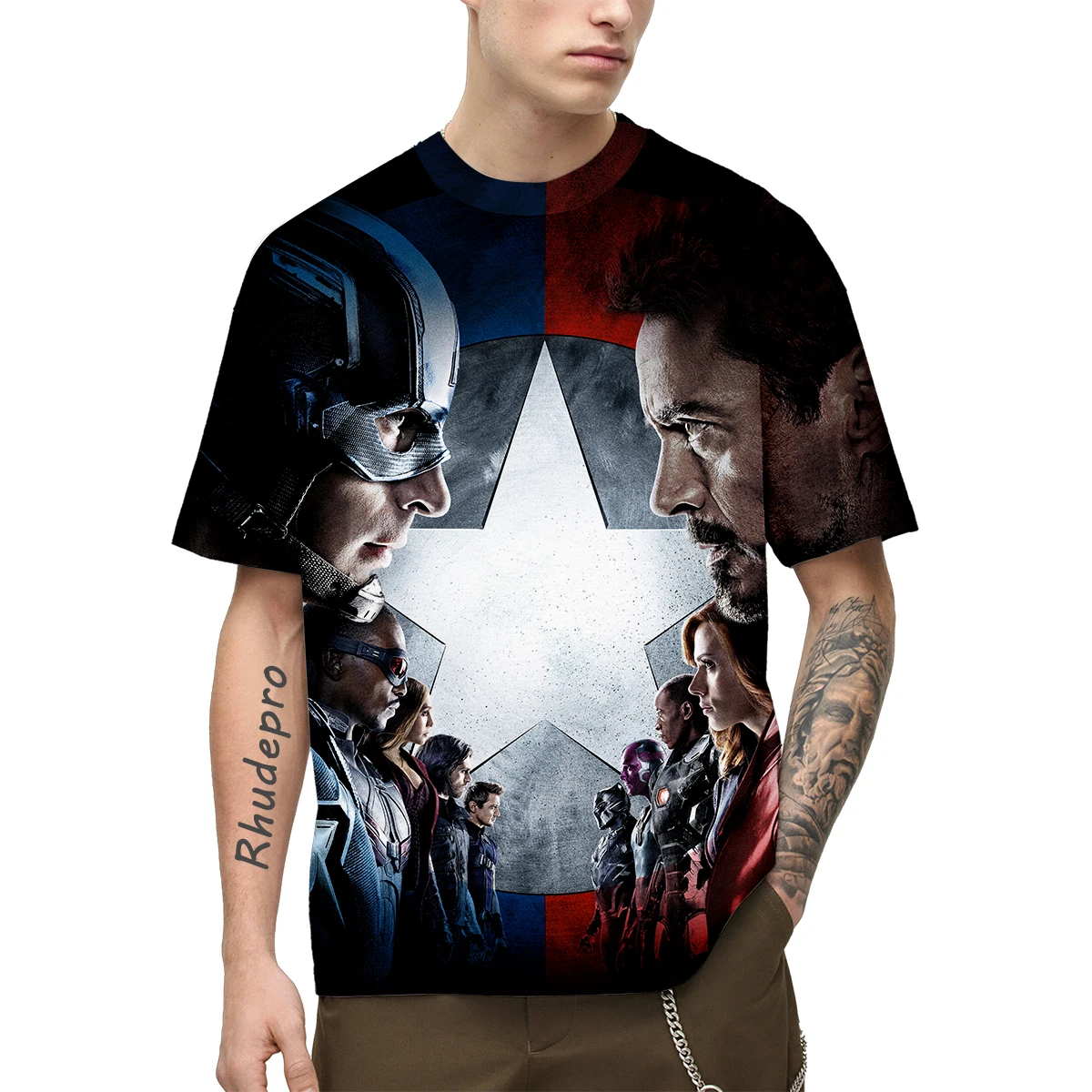 Miniso Winter Soldier Avengers Men Oversized T Shirt Summer Casual 3D Print Women Clothing Short Sleeve Harajuku Children Shirts