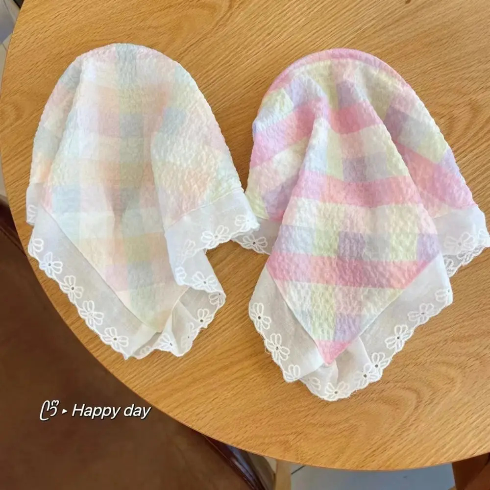 Головной убор в пасторальном стиле Ins, треугольный кружевной аксессуар для волос, в клетку, для ленивых людей