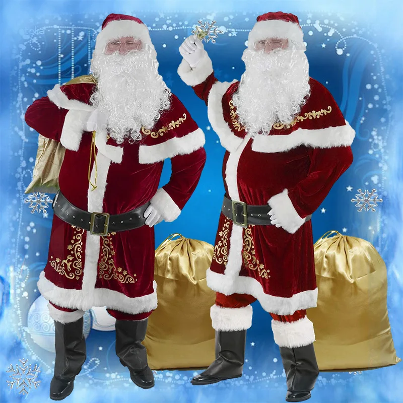 

M-6XL Large Size Christmas Clothing Men's Santa Claus Printed Christmas Clothing Children's Christmas Suit with Beard